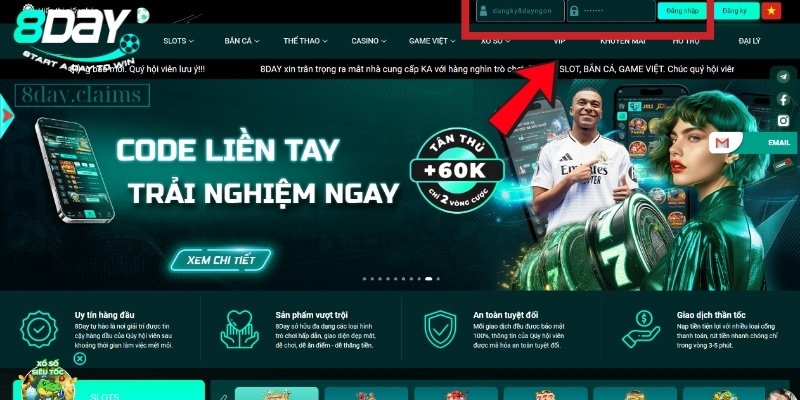 Hướng dẫn đăng nhập 8Day tại website chính thức